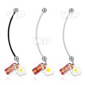 pnd645 pregnancy belly ring w bacon and eggs dangling 