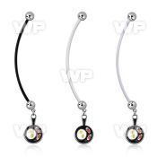 pnd646 pregnancy belly ring w dangling bacon eggs black pan 