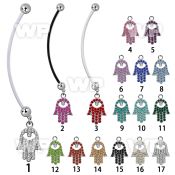 pnd668 pregnancy belly ring w dangling crystal studded hamsa 
