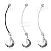 pnd730 pregnancy belly ring w dangling vintage moon w star 