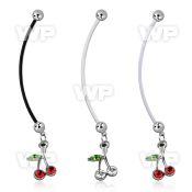 pndch10 pregnancy belly ring w dangling tiny crystal cherry 