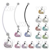 pndhrc5 pregnancy belly ring w dangling double heart w crystals 