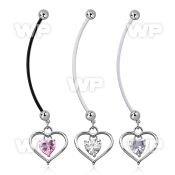 pndz115 pregnancy belly ring w dangling heart w inner heart cz 