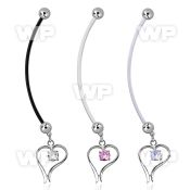 pndz12 pregnancy belly ring w dangling heart w a round cz 