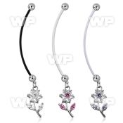 pndz178 pregnancy belly ring w dangling cz studded flower 
