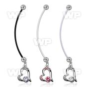 pndz362 pregnancy belly ring w dangling heart w a prong set cz