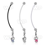 pndz370 pregnancy belly ring w dangling musical note w round cz