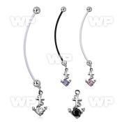 pndz371 pregnancy belly ring w dangling anchor w round cz