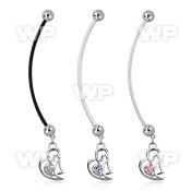 pndz373 pregnancy belly ring w dangling double heart w round cz