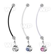 pndz378 pregnancy belly ring w dangling ladycat w round cz