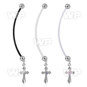 pndz379 pregnancy belly ring w dangling vintage cross w round cz