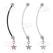 pndz413 pregnancy belly ring w dangling flower w prong set cz