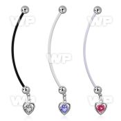 pndz419 pregnancy belly ring w dangling heart w round cz