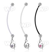 pndz731 pregnancy belly ring w dangling fancy heart w single cz