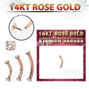 rbnz solid 14k rose gold eyebrow banana w 3mm clear cz stone
