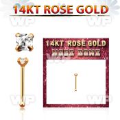 rnbqc1 14kt rose gold nose bone w a 2mm square prong set cz