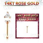 rnbtc1 14kt rose gold nose bone w a 3mm triangle shaped cz