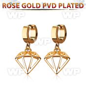 rose gold stainless steel huggie w a diamond dangling