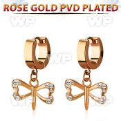rose gold steel earring w dangling small dragonfly