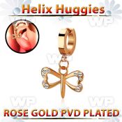rose gold steel helix huggie dangling crystal dragonfly