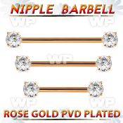 rose gold steel nipple barbell w prong set round czs