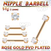 rose gold steel nipple barbell w prong set round czs