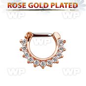 rsepc14 rose gold silver septum clicker 16g w prong set cz