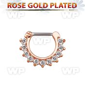 rsepc16 rose gold silver septum clicker 14g w prong set cz