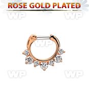 rseph14 rose gold silver septum clicker w 3 big + 4 smalls czs