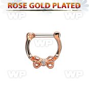 rsepk14 rose gold plated silver septum clicker 14g w bow cz