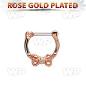 rsepk16 rose gold plated silver septum clicker 16g w bow cz
