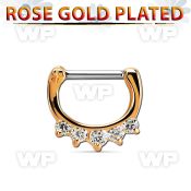 rsepq16 rose gold plated silver septum clicker 16g w 5 czs stone
