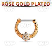 rsepr16 rose gold plated silver septum clicker, 16g w flower czs