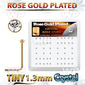 rss6xc box rose gold silver nose studs w 1.25mm clear crystals