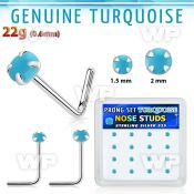 s16pge7 box w 16 silver nose studs w 2mm round turquoise stone