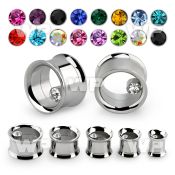 shpc 316l steel double flare flesh tunnel w a single crystal