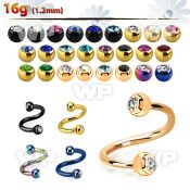 spet2c anodized steel eyebrow spiral w 3mm jewel balls