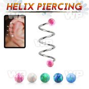 spheop triple steel helix spiral piercing w 4mm opal balls
