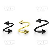 spt20cn anodized 316l steel eyebrow spiral, 20g w 3mm cones