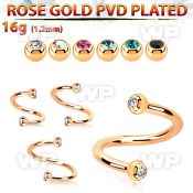 spttjb25 rose gold steel spiral w two tiny 2.5mm jewel balls