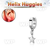 stainless steel huggie w a dangling plain steel star