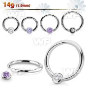 steel ball closure ring, 14g w 3mm bezel cz closure