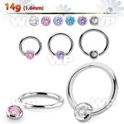 steel ball closure ring, 14g w 4mm bezel cz closure