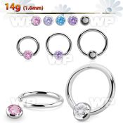 steel ball closure ring, 14g w 4mm bezel cz closure