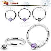 steel ball closure ring, 16g w 3mm bezel cz closure