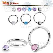 steel ball closure ring, 16g w 4mm bezel cz closure