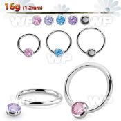 steel ball closure ring, 16g w 4mm bezel cz closure