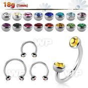 steel circular barbell 1mm w 3mm half jewel balls