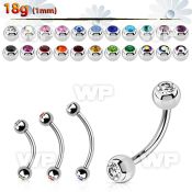 steel eyebrow banana 1mm w 3mm bezel set jewel balls