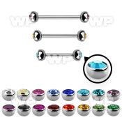 steel eyebrow barbell, 18g w 3mm half jewel balls